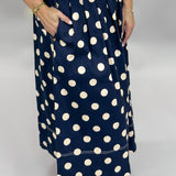 Born Again Polka Dot Pleated Maxi Skirt, Navy