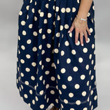 Born Again Polka Dot Pleated Maxi Skirt, Navy
