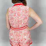 Bring It Back Tie Close Red Floral Sleeveless Linen Romper