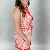 Bring It Back Tie Close Red Floral Sleeveless Linen Romper