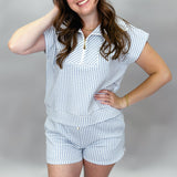 Busy Woman Short Sleeve Quarter Zip Top And Short Set, Blue