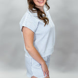 Busy Woman Short Sleeve Quarter Zip Top And Short Set, Blue