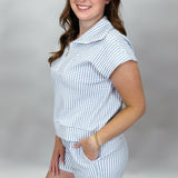 Busy Woman Short Sleeve Quarter Zip Top And Short Set, Blue