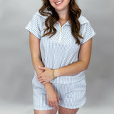Busy Woman Short Sleeve Quarter Zip Top And Short Set, Blue