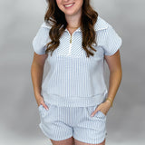 Busy Woman Short Sleeve Quarter Zip Top And Short Set, Blue