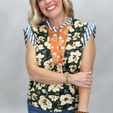 Calling After Me Floral Gingham V-neck Top, Green