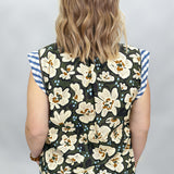 Calling After Me Floral Gingham V-neck Top, Green