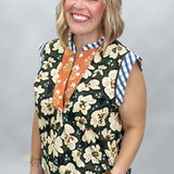 Calling After Me Floral Gingham V-neck Top, Green