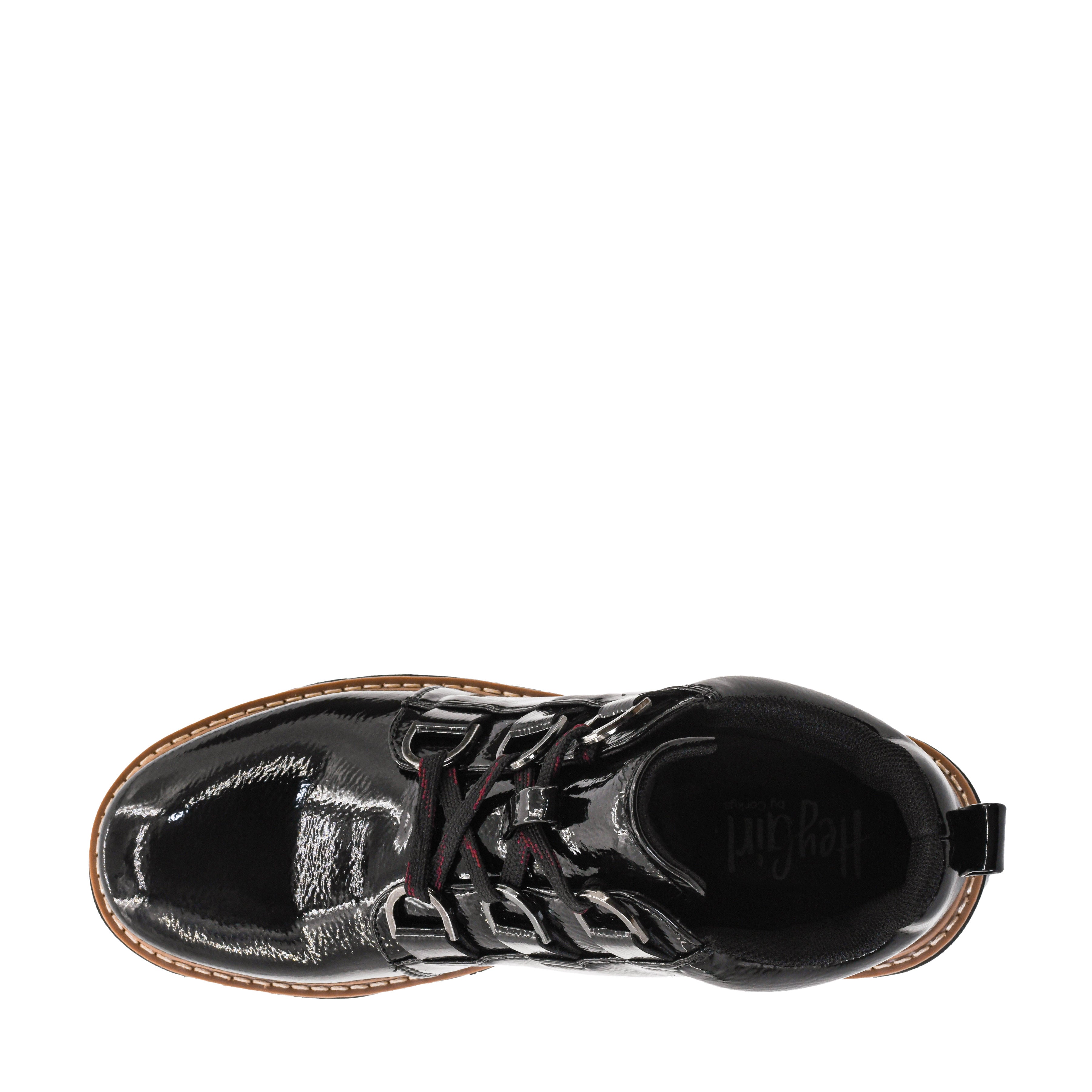 Corkys Campfire black patent ankle boot, side view