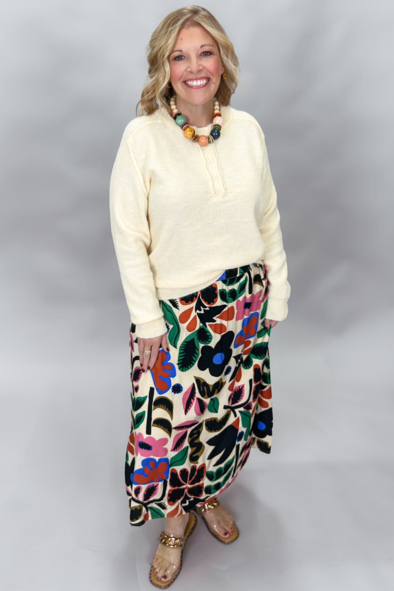 Candle Flame Bold Floral Print Skirt