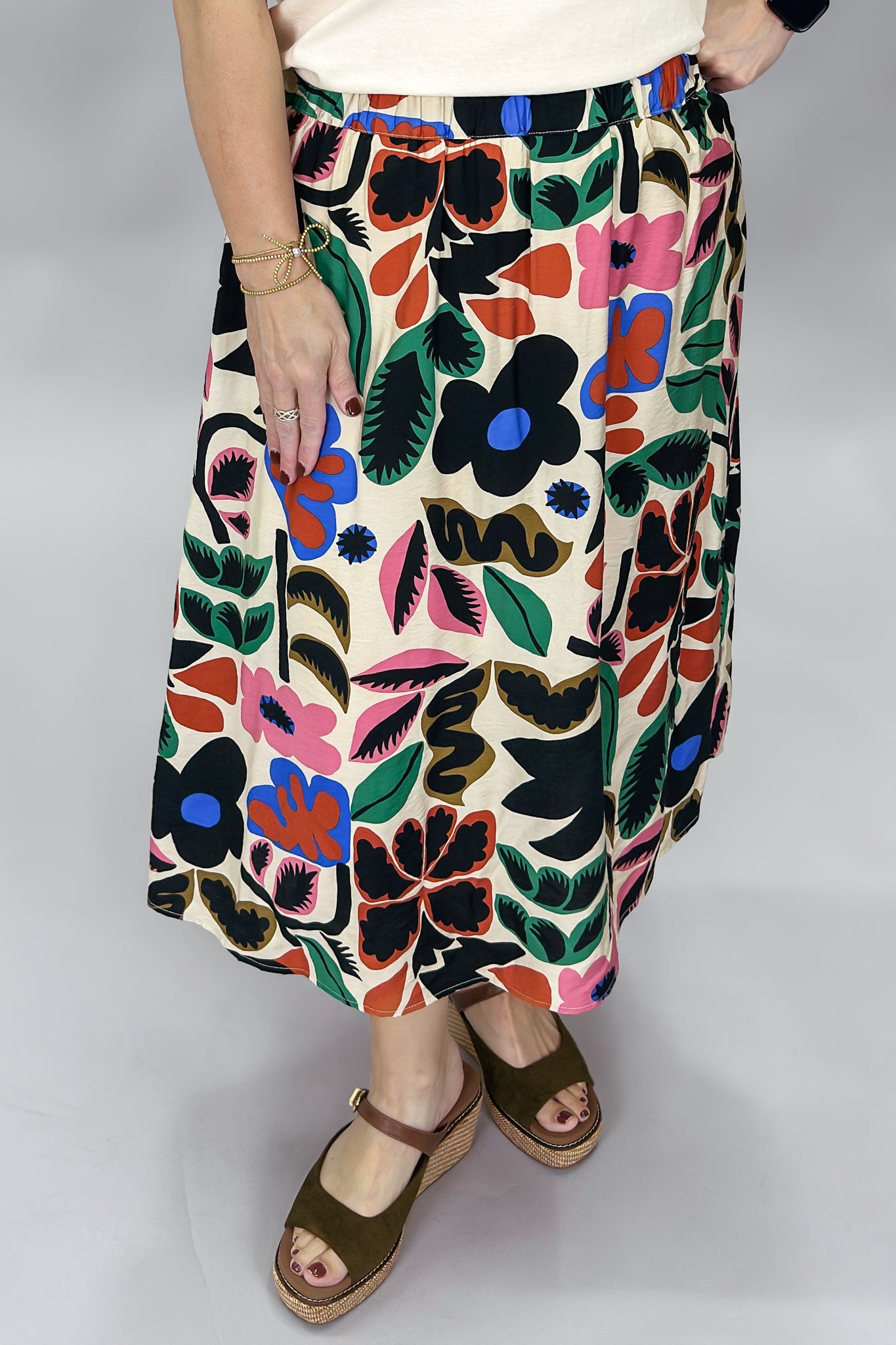 Candle Flame Bold Floral Print Skirt