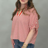 Castle Walls Gingham Collard Dolman Top, Red