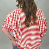 Castle Walls Gingham Collard Dolman Top, Red