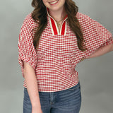 Castle Walls Gingham Collard Dolman Top, Red
