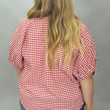 Castle Walls Gingham Collard Dolman Top, Red