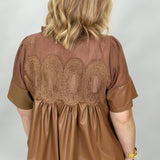 Cheer Up Baby Caramel Sheer Ruffle Neck Top