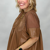 Cheer Up Baby Caramel Sheer Ruffle Neck Top