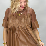 Cheer Up Baby Caramel Sheer Ruffle Neck Top