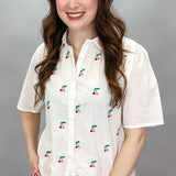 Cherries Button Up Top, White
