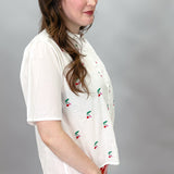Cherries Button Up Top, White