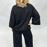 Chin Up 3/4 Sleeve Crew Neck Wide Leg Pant Set, Black