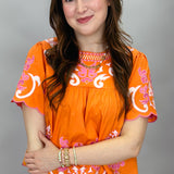 Consider Me Gone Scallop Edge Babydoll Applique Top, Orange