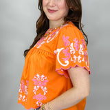 Consider Me Gone Scallop Edge Babydoll Applique Top, Orange