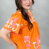 Consider Me Gone Scallop Edge Babydoll Applique Top, Orange