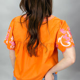 Consider Me Gone Scallop Edge Babydoll Applique Top, Orange