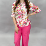 Cowgirls Don't Cry Floral Print Half Sleeve Top, Pink