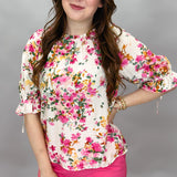 Cowgirls Don't Cry Floral Print Half Sleeve Top, Pink