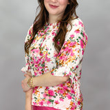 Cowgirls Don't Cry Floral Print Half Sleeve Top, Pink