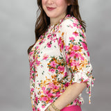 Cowgirls Don't Cry Floral Print Half Sleeve Top, Pink