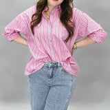 Crazy Girl Striped Button-up Collared Top, Pink