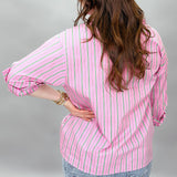 Crazy Girl Striped Button-up Collared Top, Pink