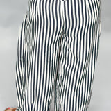 Dancing On My Own Drawstring Striped Barrel Pants, Navy