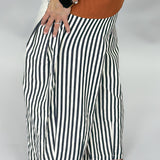 Dancing On My Own Drawstring Striped Barrel Pants, Navy