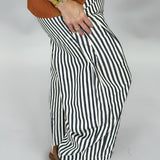 Dancing On My Own Drawstring Striped Barrel Pants, Navy