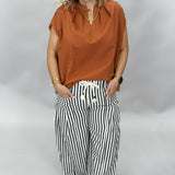 Dancing On My Own Drawstring Striped Barrel Pants, Navy