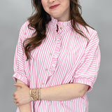 Day Tripper Dolman Sleeve Seersucker Stripe Top, Pink