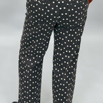 Just Black Denim black straight-leg jeans with cream polka dots; back view.