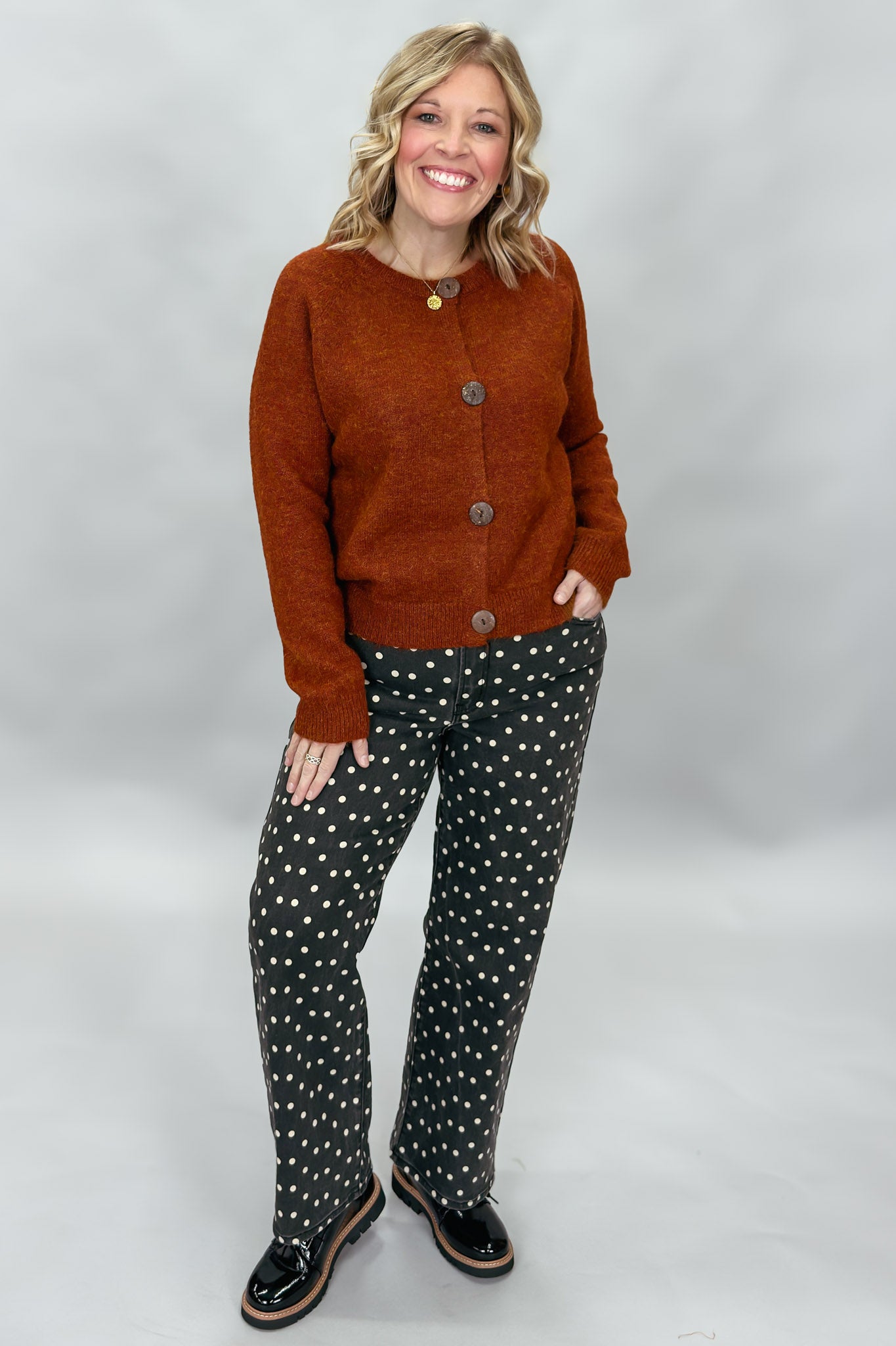 Deep In Love Polka Dot Straight Leg Jeans, Black