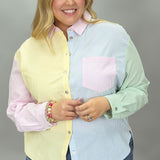 Dirty Looks Colorblock Pinstripe Button Up Top