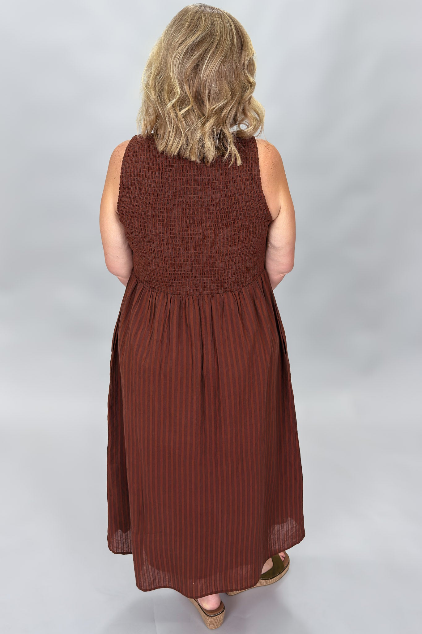 THML Doll House Sleeveless Smocked Midi Dress, Brown, alternate product view