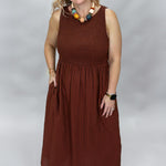 THML Doll House Sleeveless Smocked Midi Dress, Brown, alternate product view