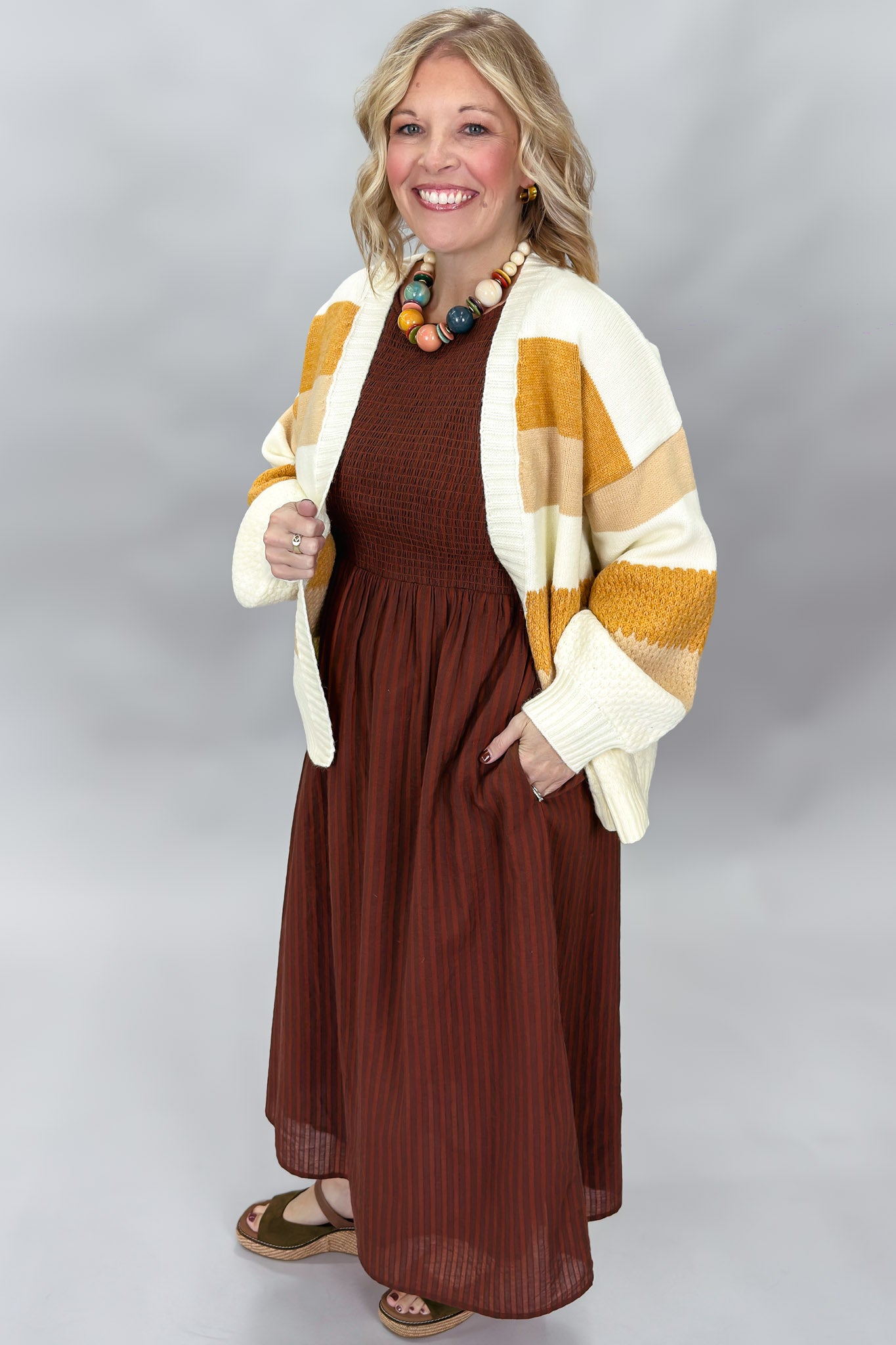 THML Doll House Sleeveless Smocked Midi Dress, Brown, alternate product view