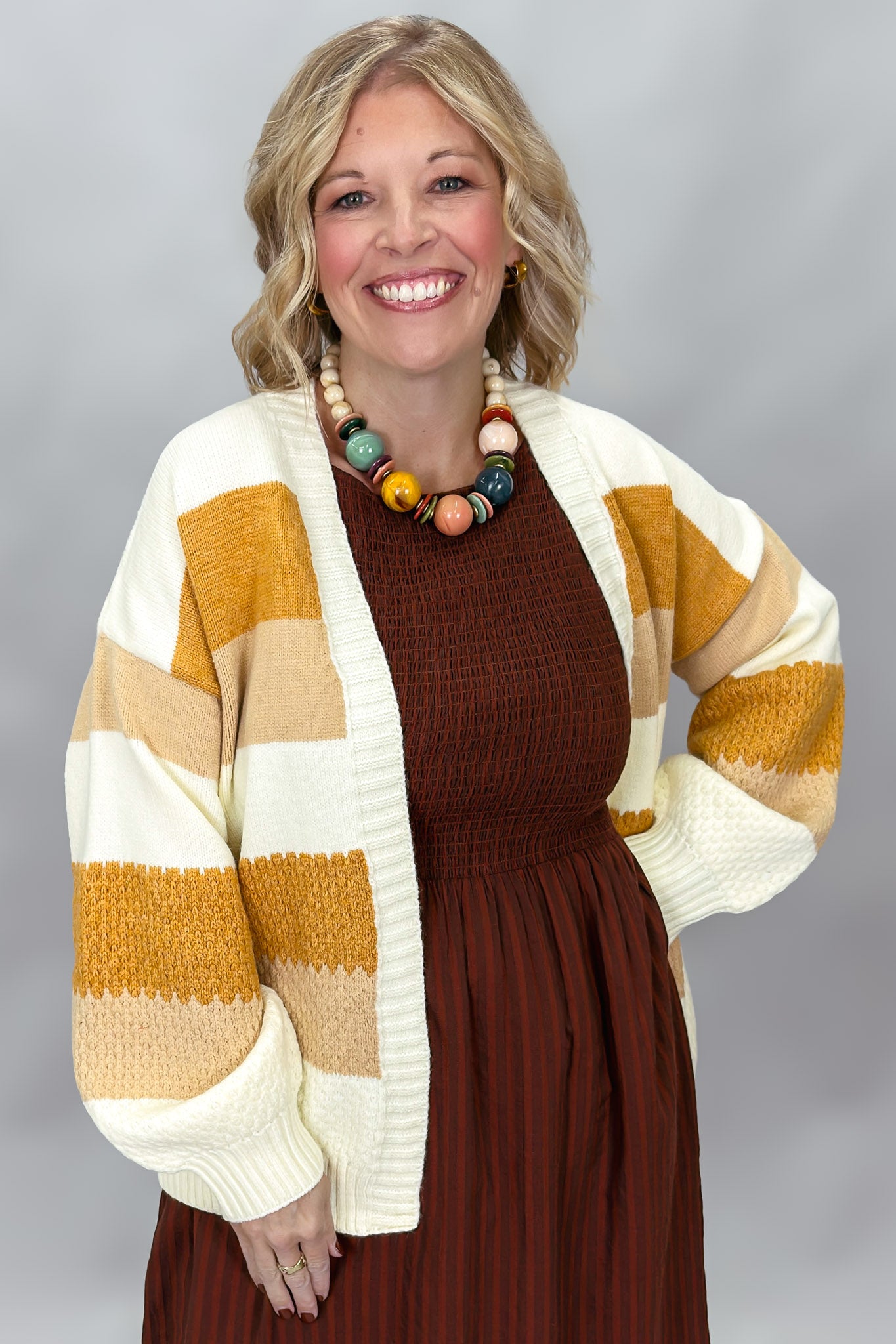 Don't Tell On Me Color Block Cardigan, Gold