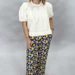 ENTRO Escapism Ruffle Neck Eyelet Top, Cream, alternate product view