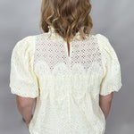 ENTRO Escapism Ruffle Neck Eyelet Top, Cream, alternate product view