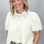 ENTRO Escapism Ruffle Neck Eyelet Top, Cream, alternate product view